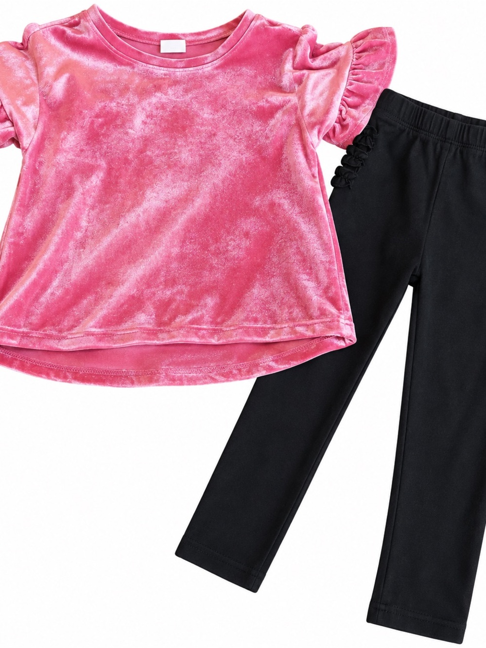 Old Navy Girls Pink Velvet Top & Black Leggings Set